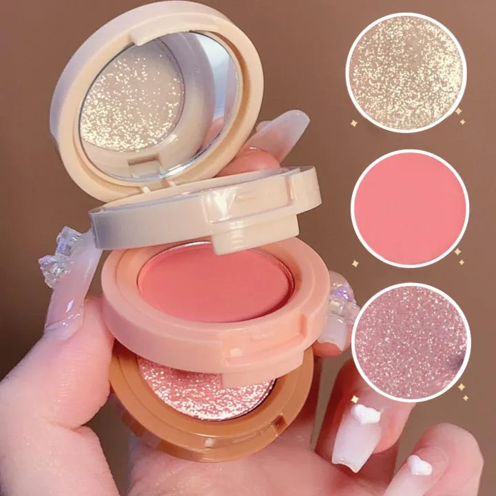 3 in 1 Shimmer Blush & Highlighter Compact Moonstone Cherry Blossom Mermaid