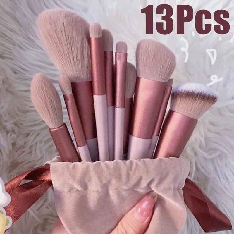 13 Pcs Makeup Brush Set Soft hair Loose Powder Eyeshadow Concealer Contour Eyeliner brush Foundation Beauty Cosmetic tools (R.I cosmetics)